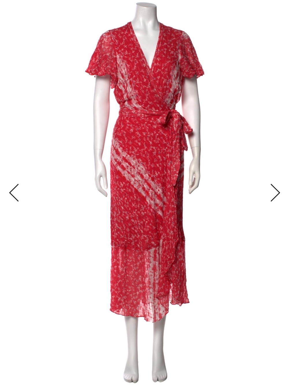 Tanya Taylor 100% Silk Red Floral Wrap Midi Dress with Tie Waist